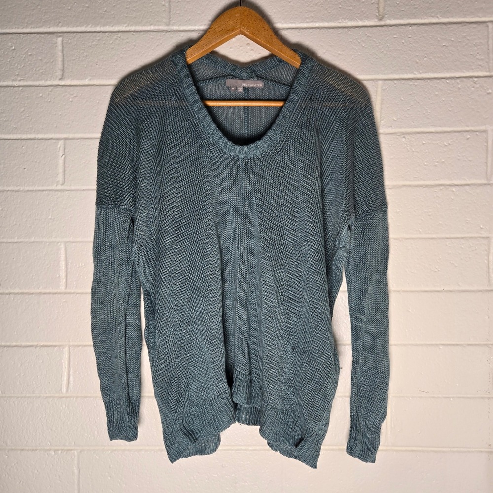 360SWEATER Linen Sweater Medium Oversized V-Neck Knit Pullover Beach Coastal